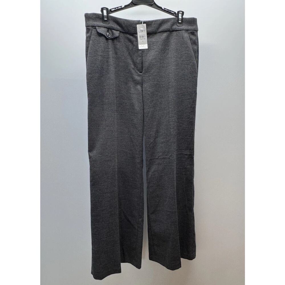 Loft NWT Button Pocket Trouser Pants In Brushed Flannel Size 8 Black/Gray
